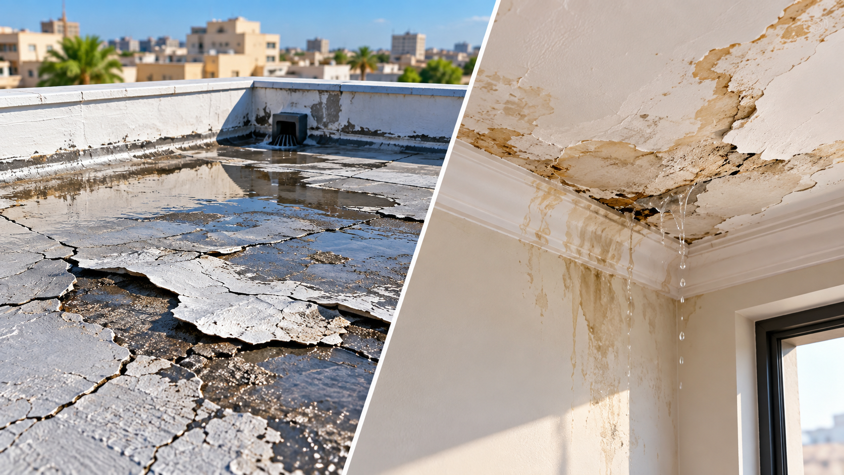 علامات تلف عزل السطح من الداخل والخارج